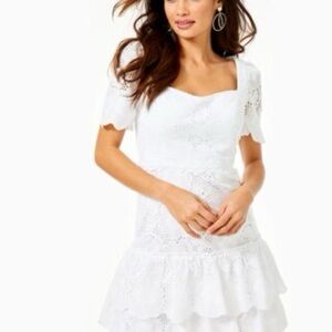 Lilly Pulitzer Bonni Eyelet Dress In Resort White Jumbo Bouquet